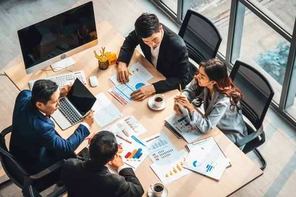 Business,People,Group,Meeting,Shot,From,Top,View,In,Office